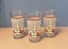 VTG Christmas Glasses (3) Frosted Tumblers Barware Set Rustic Famhouse Country picture