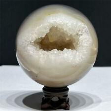 87.7MM 1.83LB Big Druzy Agate Sphere Ball Quartz Crystal Healing Reiki +Stand picture