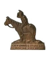City National Bank Trust Indian Horse Bronze Statue Kansas City Missouri Vintage picture