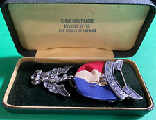 EAGLE SCOUT, ROBBINS 1A BEAUTIFUL MEDAL, RIBBON, SCROLL, STERLING, ORIGINAL CASE picture