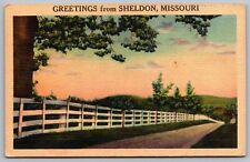 Greetings Sheldon Missouri Linen Country Road MWM Color Litho Vintage Postcard picture