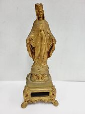 VINTAGE RELIGIOUS STATUE VIRGIN  MARY BRONZE ANTIQUE FRENCH SPELTER ON STAND picture
