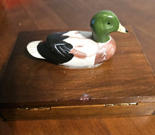 Wooden Hand Carved Mallard Duck on Wood Trinket Box Divider Inside 6