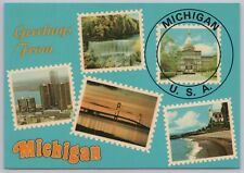 State View~5 Views of Michigan On Stamps Greeting Card~Continental Postcard picture