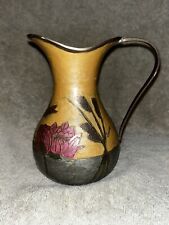 Vintage Cloisonne & Brass Dragonfly Lotus Flower Pitcher India picture