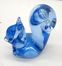 Vintage Blue Art Glass Squirrel Paperweight Hand Blown Figure Large Fluffy Tail picture