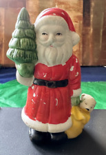 Vintage Rare Santa Holding Toy Bag With Puppy Decorated Tree Fair Condition picture