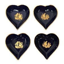 Vintage Limoges Cobalt Blue Gold Heart Shaped Porcelain 4 Dishes Courting Couple picture