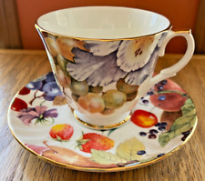 Vintage Royal Winchester Bone China Teacup & Saucer Fruit Design Gold Accents picture