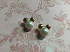 Vintage Napier Disney Mickey Mouse Faux Pearl Gold Tone Stud Earrings Signed picture