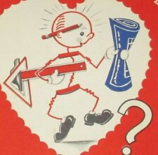Vintage greeting card, anthropomorphic stick figure man, 5 3/4