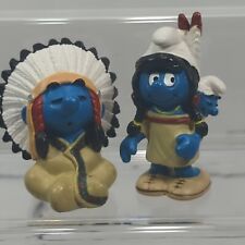 VTG Smurf Schleich Peyo Native American Smurfette with Baby and Chief Lot of 2 picture