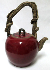 Vintage Chinese Canton stoneware Specialty Teapot with Spout red brown Handmade picture