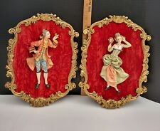 VTG Depose Made in Italy Victorian Couple 3D Wall Hanging Set of 2 Resin Velvet picture