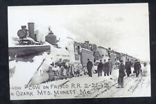 REAL PHOTO MONETT MISSOURI RAILROAD TRAIN SNOW PLOW WINTER POSTCARD COPY picture