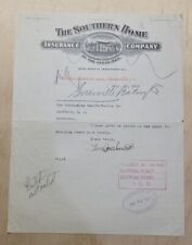 1916 Antique Document, The Southern Home Insurance Co. Charleston, S.C., Signed picture