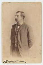 Antique Circa 1880s Cabinet Card Handsome Man Cowboy Mustache  Brand Chicago, IL picture
