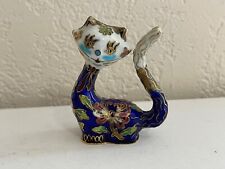Chinese Cloisonne Smiling Cat Figurine w/ Long Eyelashes picture