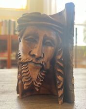 Hand Carved Wooden Head of JESUS CHRIST 6” Tall -  picture