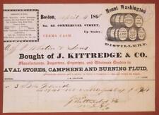 1860 J Kittredge & Co Boston Receipt Mt Washington Distillery B5S2 picture
