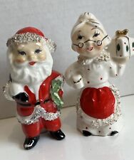 Vintage Commodore Santa Claus & Mrs. Claus Figurine CandleHolder Set Japan 1950s picture