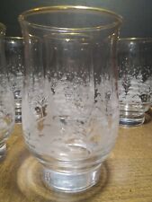 Vintage Set of 5 Libbey Glasses Frosted Winter Scene with Gold Rims picture