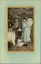 CHRISTMAS angel Victorian children BB gun ECC Publ c1910 embossed postcard picture