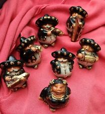 Set Of 7 Vintage Mexican Pottery Folk Art Fat Mariachi Band picture