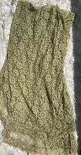 Vintage 60s 70s Mod Pea Green Floral Lace Oval Tablecloth Approx 99x55” picture