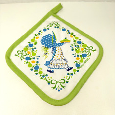 Vintage Holly Hobbie Potholder Lime Green  Cottagecore Quilted 70s 80s Pie Fruit picture