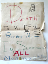Vintage Door Note 1942 Beloit College WI Funny 'Death to you if you bother me..' picture