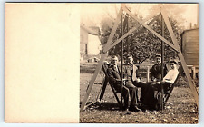 RPPC 2 Men 2 Women on A Frame Wooden Swing Postcard Azo 1907-09 Unposted picture