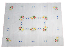Embroidered Applique Tablecloth Floral Flowers Cotton 87