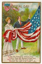 Memorial Day Patriotic Postcard Couple Raise US Flag A/S Chapman Int'l Art picture