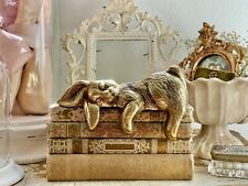 Vintage Brass Sleeping Bunny Rabbit Shelf Book Sitter Decorative Figurine picture