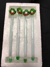 4 Drulane Designs Towle Company Blown Glass Wreath Drink Stirrers Swizzle Sticks picture