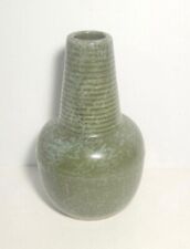Vintage Asian Celadon Pottery Vase/Blue Speckled Green Vase/Ribbed Neck Vase picture