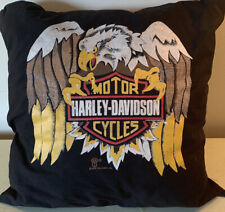 Vintage 1989 Harley-Davidson Logo Throw Pillow Eagle Crest America Black Orange picture