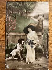 RPPC Woman with St. Bernard & Horse - German Printing, Pre WW 1, Numbered picture