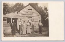 Very old  RPPC c1904 Family in front of Log Cabin - AZO Stamp Box - B2 picture