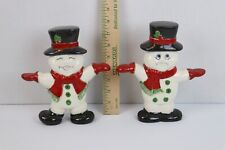 Vtg Ceramic Snowman Figurine Hand Painted Double Sided Christmas Winter 8