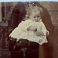 Antique Tintype Photograph Adorable Baby Girl Wild Hair Hidden Mother No Head picture