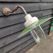 1950s French Swan Neck Stable / Barn Lamp Antique Enamel Cast Iron Ceramic picture
