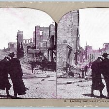 c1900s San Francisco CA Earthquake Fire Ruin Sutter Jones St Downtown Stereo V17 picture