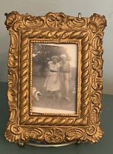 Antq Tin Ceiling Tile Gold Ornate Shabby Picture Frame Primitive Patina 6” x 5” picture