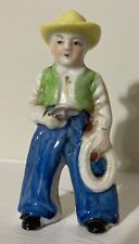 Vintage Occupied Japan Cowboy With Yellow Hat Hand Painted Porcelain Figurine picture