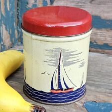 Vintage Sailboat Small Metal Enameled Canister picture
