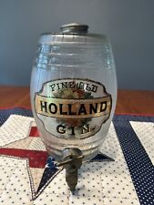RARE Fine Old Holland Gin Glass Bar Back Keg Dispenser Label Under Glass picture