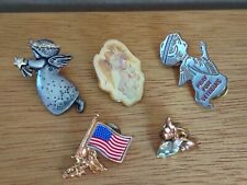 Lot of 5 Religious Themed Brooches & Pins, Christian / Catholic, Angels picture