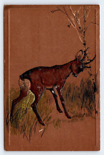 German Painter Arthur Heyer c1902 Embossed Rare Postcard Deer Buck Meadow Woods picture